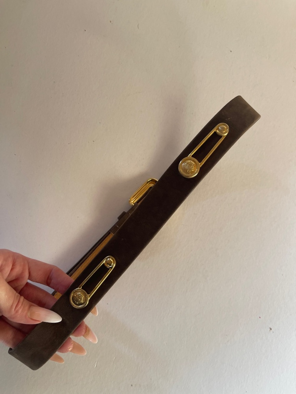 Brown Suede Belt with Gold Buckle - Picture 6 of 8